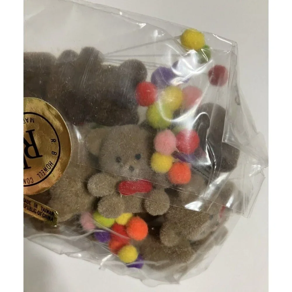 Vintage Set of 12 Two Tone Tiny Teddy Bears Flocked Plastic Balloons
